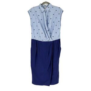 Sara Roka Blue Button Wrap Shirt Dress